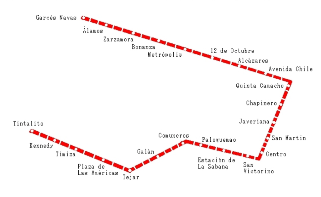 Tren del Metro de Bogotá circulando sobre el viaducto elevado en el suroccidente de la ciudad