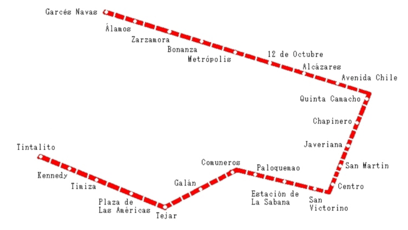 Tren del Metro de Bogotá circulando sobre el viaducto elevado en el suroccidente de la ciudad