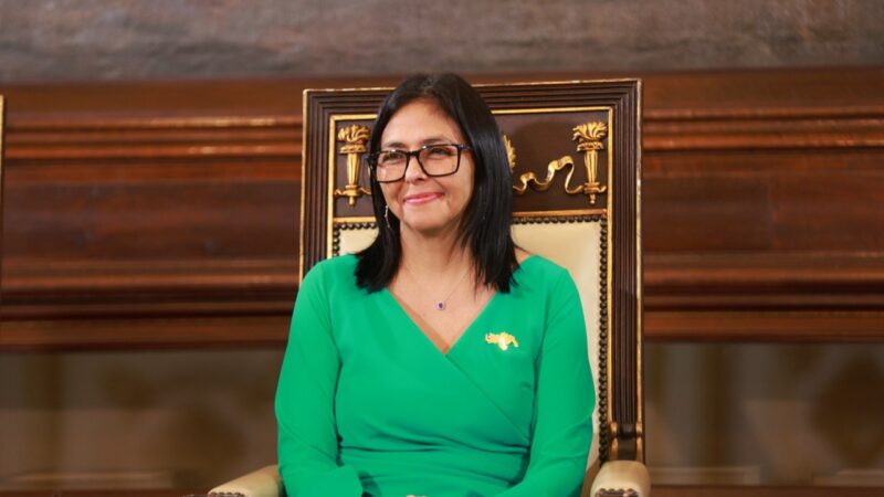 La presidenta de Venezuela, Delcy Rodríguez, durante una comparecencia oficial