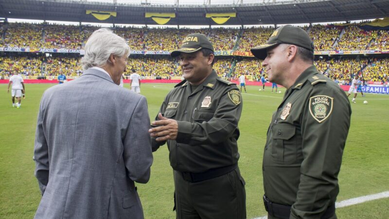 Jugadores de la selección de fútbol de Colombia durante el amistoso internacional contra México en un estadio de Baltimore