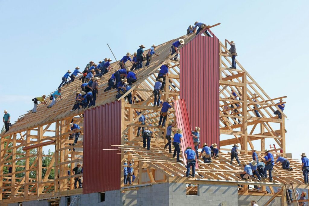 Obras de construcción de viviendas destinadas a la reconstrucción de una zona afectada