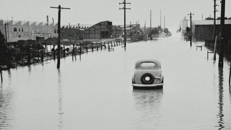 Escena de lluvia intensa y calles afectadas durante la tormenta en el noreste de Estados Unidos