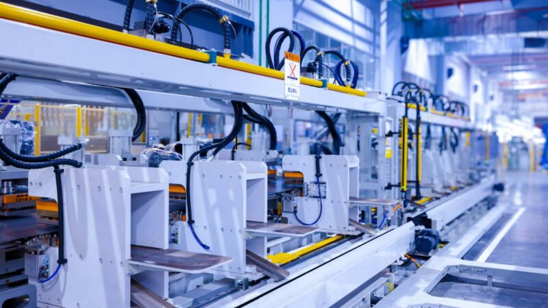 Línea de producción de una planta manufacturera, sector que creció solo 1% en Colombia a julio de 2026 según el Banco de Bogotá