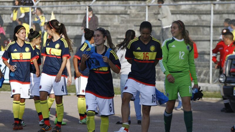 Jugadoras de la Selección Colombia de fútbol femenino durante un partido internacional