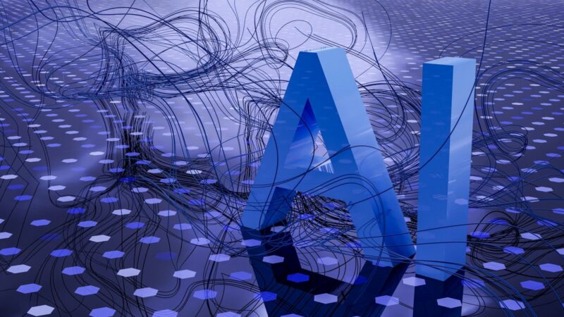 Pantalla con instrucciones y elementos de inteligencia artificial en un entorno de trabajo tecnológico