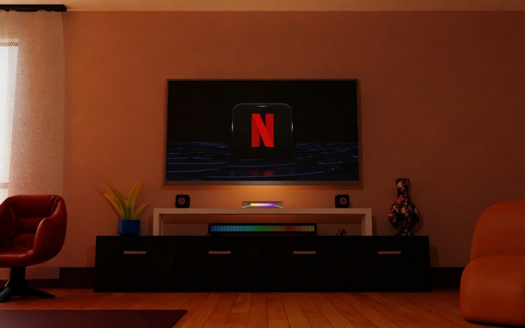 Televisor mostrando una plataforma de streaming con opciones de series y entretenimiento