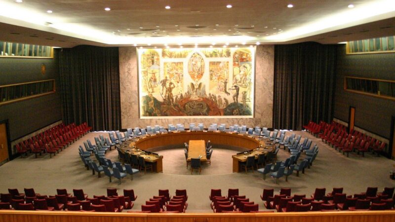 Sala del Consejo de Seguridad de las Naciones Unidas durante una sesión oficial