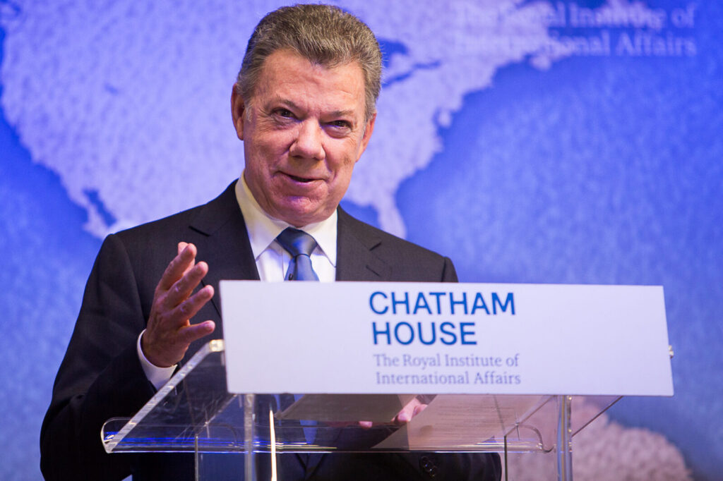 Juan Manuel Santos durante una intervención pública sobre el Acuerdo de Paz y la JEP