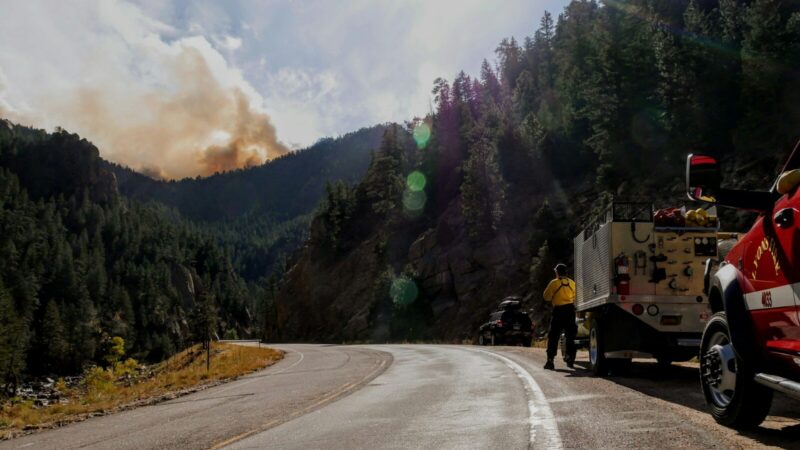 Bomberos trabajan en la atención de un incendio forestal durante una emergencia