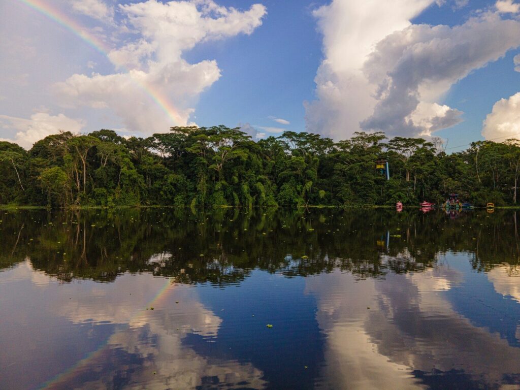 Paisaje de la Amazonía brasileña asociado con antiguas estructuras arqueológicas y geoglifos