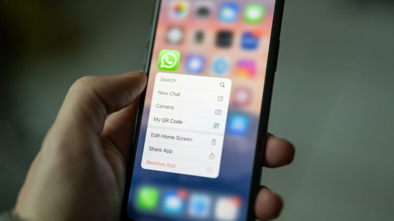 Pantalla de un teléfono mostrando la aplicación de WhatsApp, la plataforma de mensajería de Meta