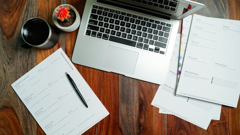 Persona revisando documentos y trámites empresariales en un computador