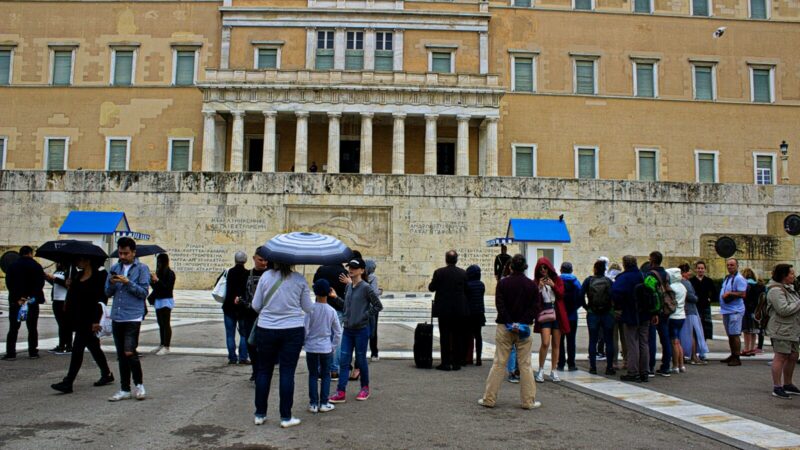 Manifestantes reunidos en una protesta estudiantil en Atenas, Grecia