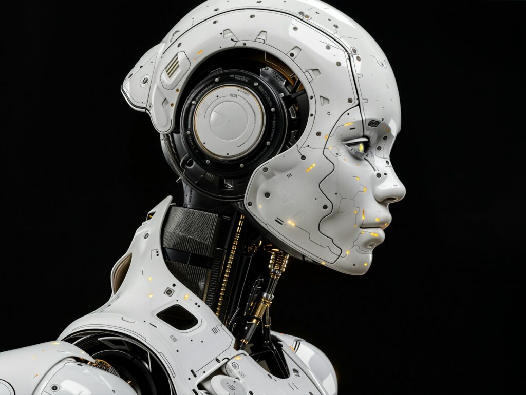 Robot y equipos tecnológicos en un entorno de desarrollo de inteligencia artificial