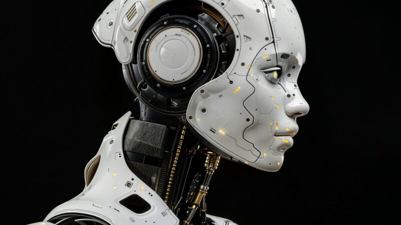 Robot y equipos tecnológicos en un entorno de desarrollo de inteligencia artificial