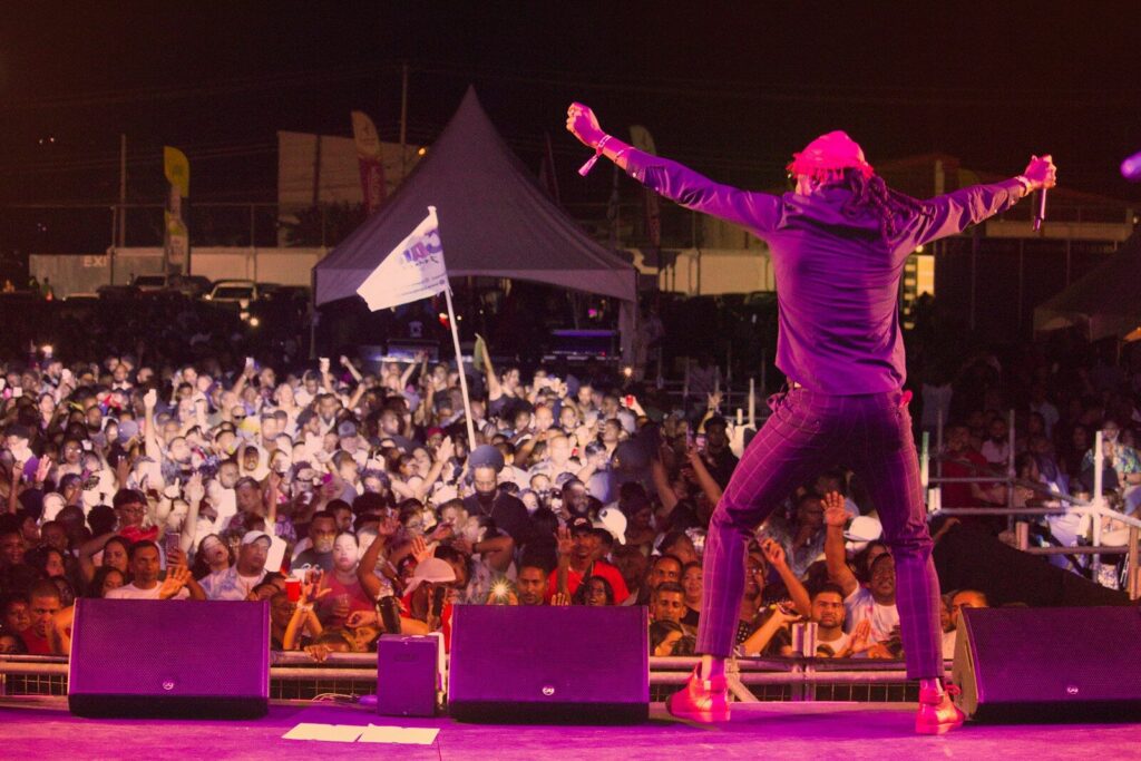 Cantante de música caribeña durante una presentación en escenario